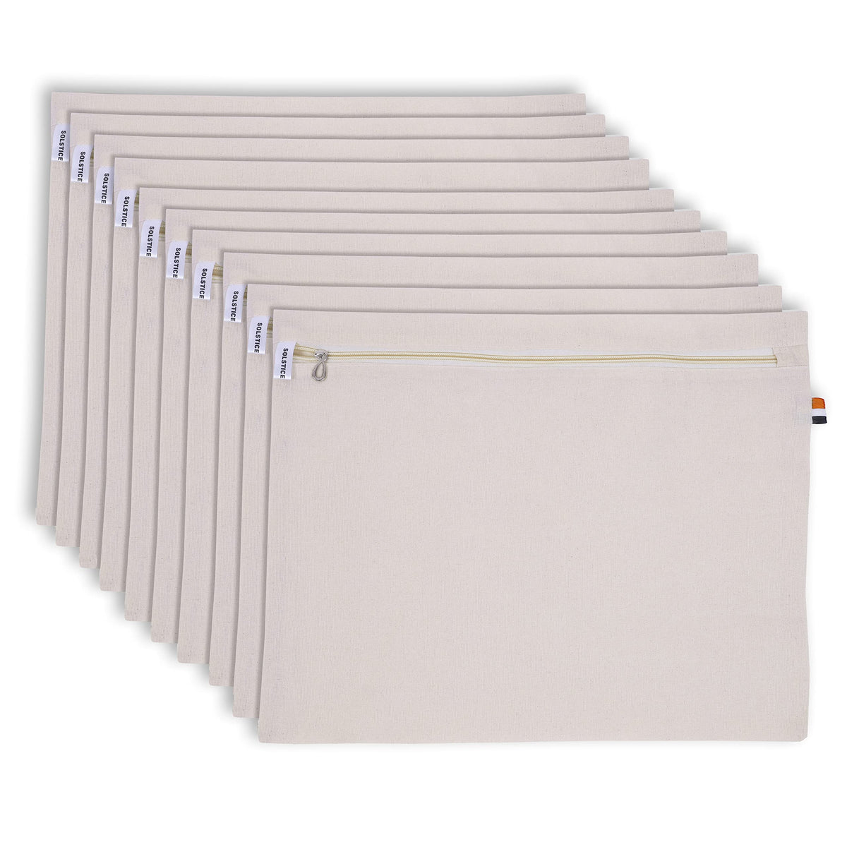 SOLSTICE Cotton Saree Cover Storage Bags 18" x 15" Zipper Closure - Pack of 10 No Window