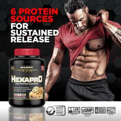 ALLMAX، Hexapro™، وجبة خالية من الدهون عالية البروتين، زبدة الفول السوداني بالشوكولاتة، 5 أرطال (2.27 كجم)