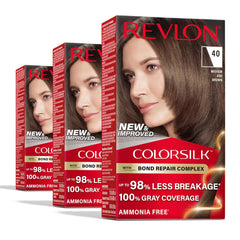 Revlon ColorSilk with Bond Repair Complex, Permanent Hair Color, 100% Gray Coverage, Ammonia Free Hair Dye, Vegan Keratin, 40 Medium Ash Brown
