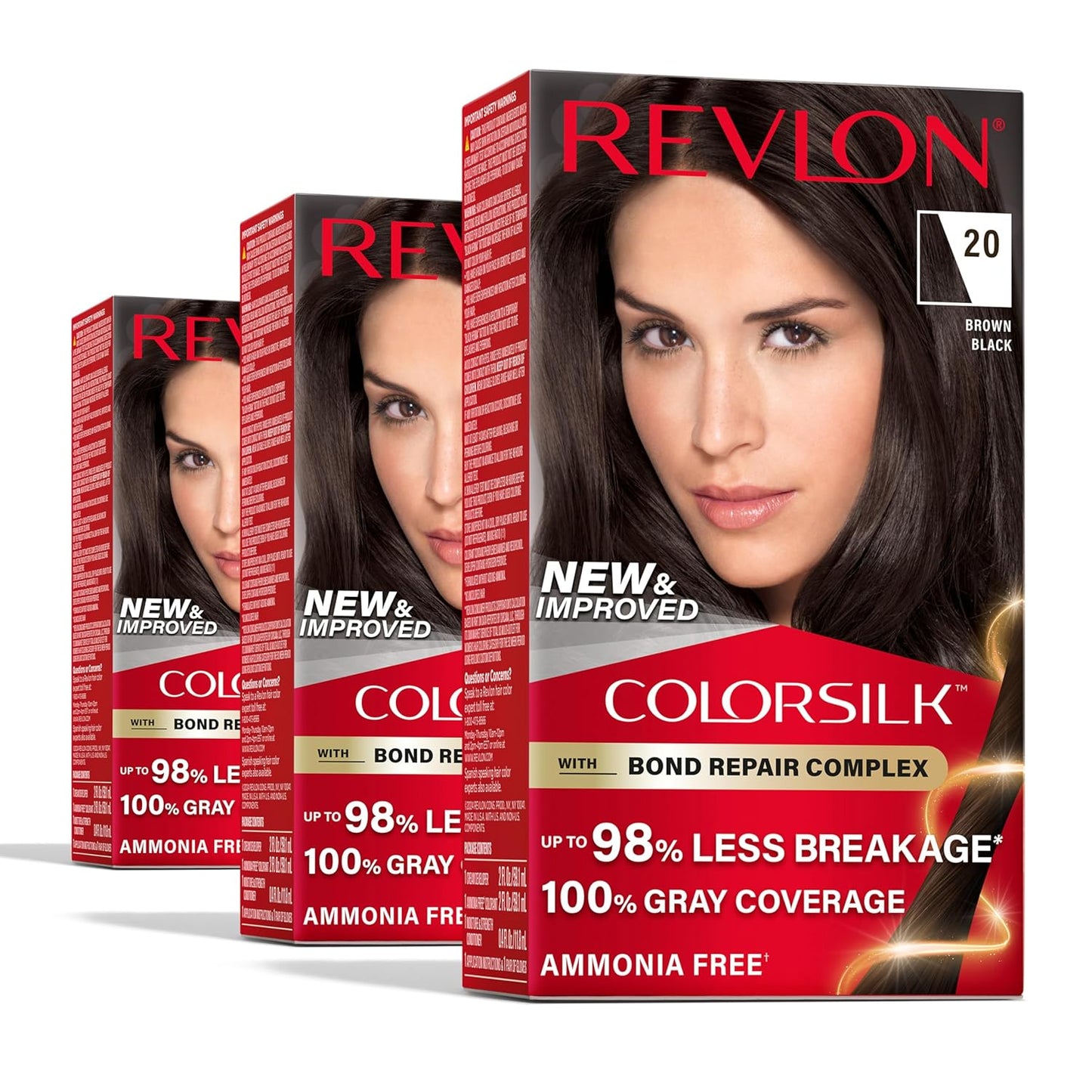 Revlon ColorSilk with Bond Repair Complex, Permanent Hair Color, 100% Gray Coverage, Ammonia Free Hair Dye, Vegan Keratin, 20 Brown Black