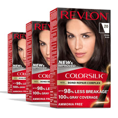 Revlon ColorSilk with Bond Repair Complex, Permanent Hair Color, 100% Gray Coverage, Ammonia Free Hair Dye, Vegan Keratin, 20 Brown Black