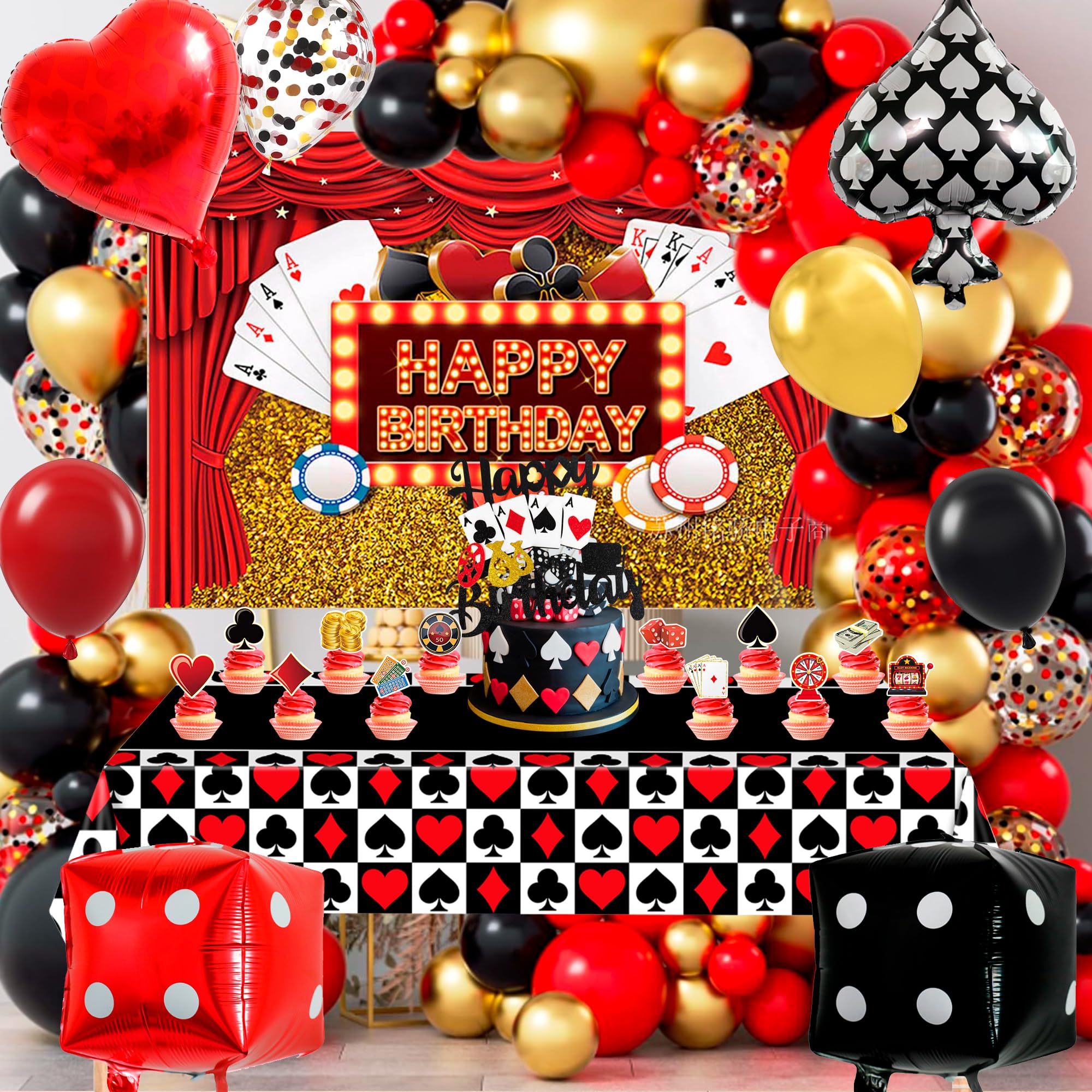 Casino Party Decorations – 85 Pcs Gaming Card & Balloon Set for Las Vegas Theme