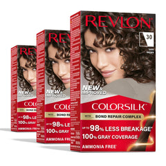 Revlon ColorSilk with Bond Repair Complex, Permanent Hair Color, 100% Gray Coverage, Ammonia Free Hair Dye, Vegan Keratin, 30 Dark Brown