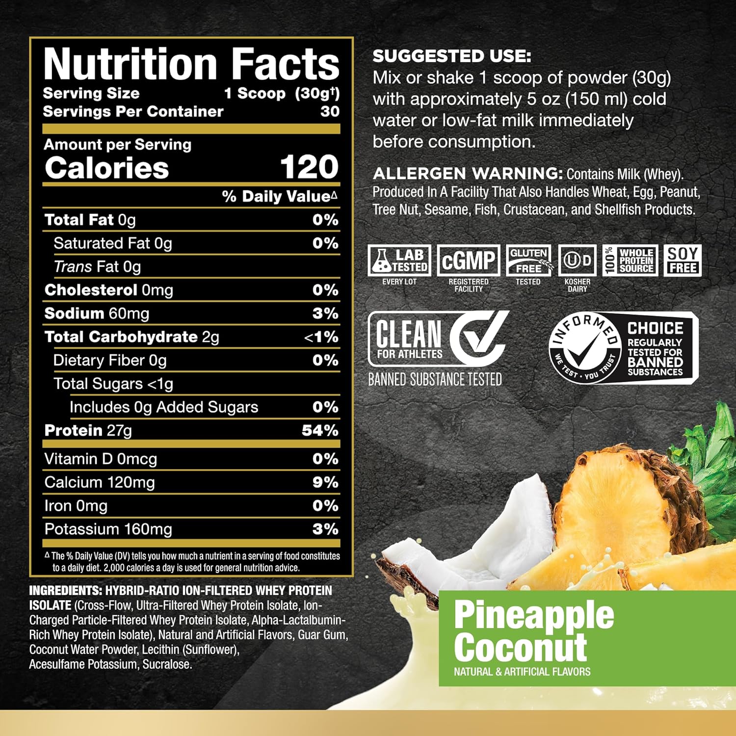 ALLMAX ISOFLEX Pure Whey Protein Isolate, Pineapple Coconut flavor, 2 lbs