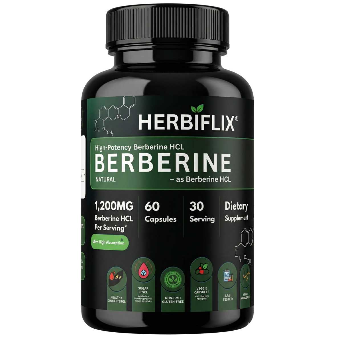 Herbiflix Berberine HCL 1200mg – 60 Vegan Capsules | Supports Metabolic Wellness, Heart & Healthy Blood Sugar | Non-GMO & Gluten-Free