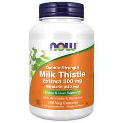 NOW Foods Supplements, Silymarin Milk Thistle Extract 300 mg with Artichoke and Dandelion, Double Strength, Supports Liver Function*, 200 Veg Capsules