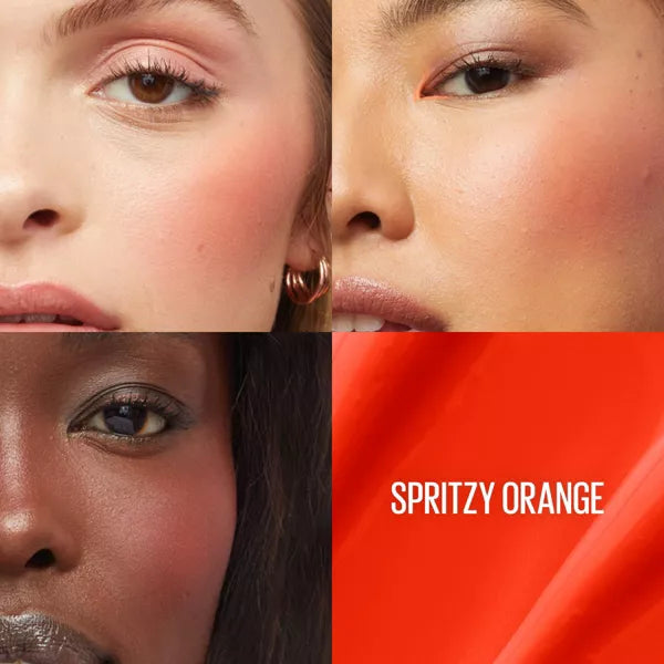 بلوش وبرونزر سائل متعدد الاستخدامات من مايبيلين، لون Spritzy البرتقالي، مع مظهر لامع ودائم.