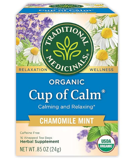 شاي Cup of Calm العلاجي، مزيج من الأعشاب لتخفيف التوتر.