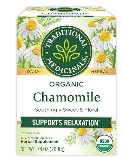 شاي الكاموميل العضوي من Traditional Medicinals، 16 كيس شاي، لتهدئة الأعصاب.