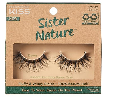 رموش صناعية "Dawn" من KISS Sister Nature بشعر طبيعي 100% وطول 12 مم، قابلة لإعادة الاستخدام وصديقة للبيئة.