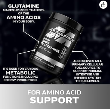 مسحوق L-Glutamine النقي من Muscletech، يعزز استعادة العضلات وينشط النمو.