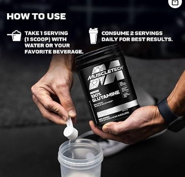 مسحوق L-Glutamine النقي من Muscletech، يعزز استعادة العضلات وينشط النمو.
