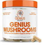 Genius Mushroom supplement: Lions Mane, Cordyceps, and Reishi for immune and brain health.