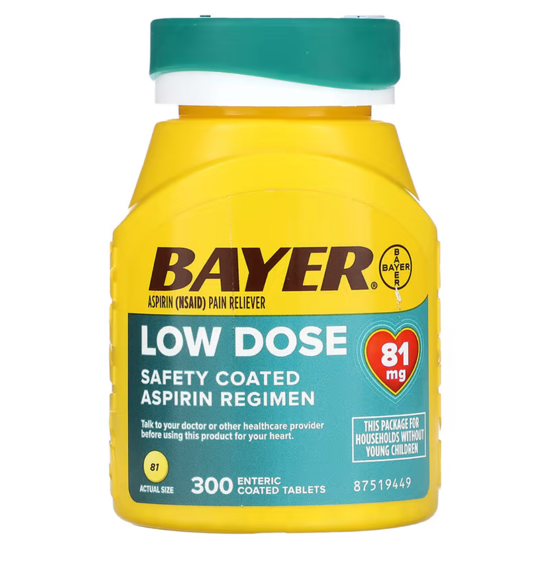 Bayer, Safety Coated Aspirin Regimen, Low Dose, 81 mg, 300 Enteric Coated Tablets