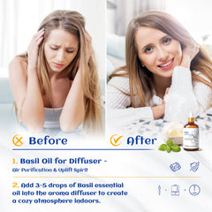 HIQILI Basil Essential Oil,Pure Natural Basil Oil for Skin Massage Diffuser -3.38 Fl Oz.