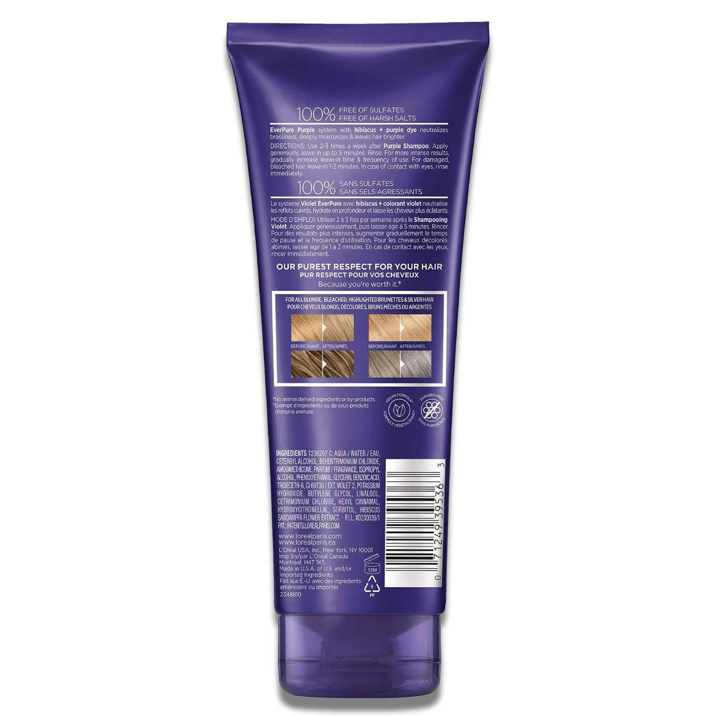 L'Oreal - Ever Pure Anti-Brass Toning Purple Shampoo, with Hibiscus - 6.8 Oz